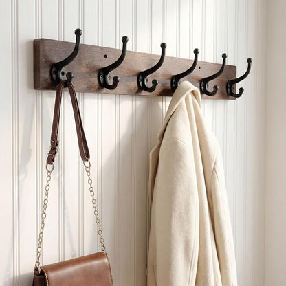 WEBI Rustic Coat Rack Wall Mount,24" Long 6 Cast Iron Coat Hooks Wall Mounted,Heavy Duty Wood Wall Coat Hanger Hooks for Hanging Coats,Jacket,Clothes,Backpack,Farmhouse,Rustic Brown
