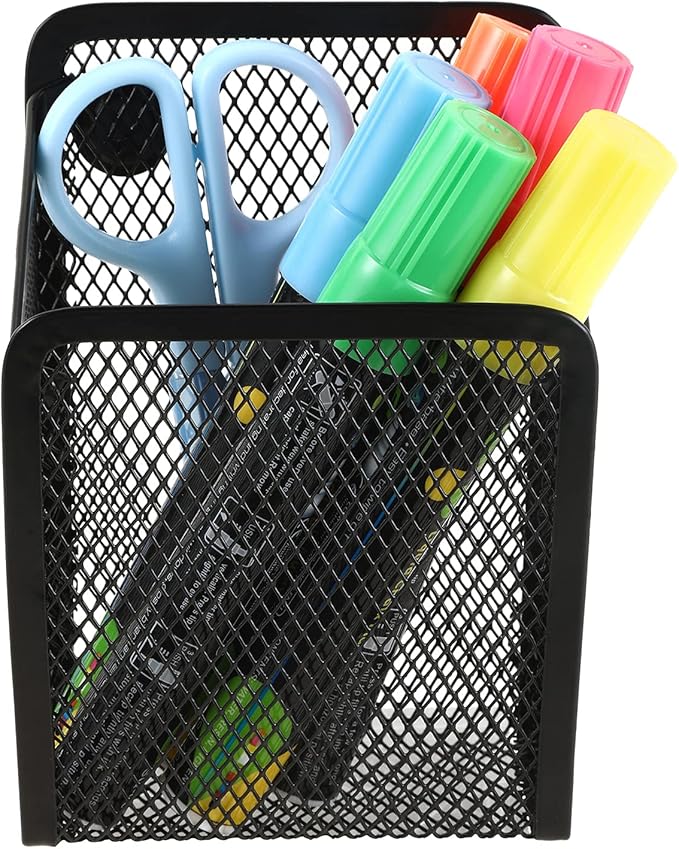 Magnetic Pencil Holder,Mesh Stainless Steel Pen Basket, Metal Writing Utensil Storage Organizer for Whiteboard,Blackboard,Kitchen, Locker, Home, or Office