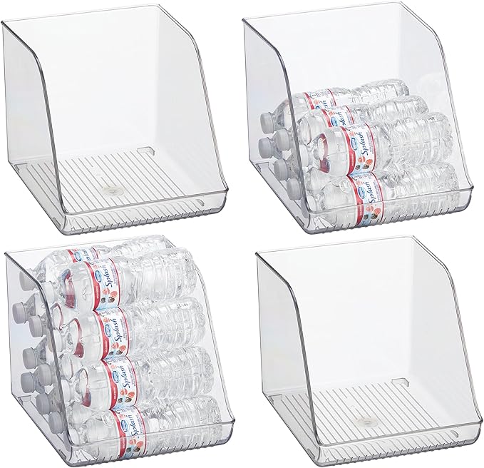 iDesign Plastic Water Bottle Organizer for Fridge, Clear Bottle Holder for Kitchen and Pantry, 4-Pack