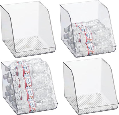 iDesign Plastic Water Bottle Organizer for Fridge, Clear Bottle Holder for Kitchen and Pantry, 4-Pack