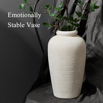 Emotionally Grounded Vase, Vaseking Large Ceramic Rustic Vase, 11 inch Minimalist Decorative Farmhouse Tall Vases for Home Decor, Living Room, Enterway, Table Decoration, Fossil