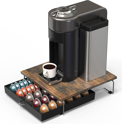 DecoBrothers Supreme Vertuoline Drawer, Holds with 30 Big or 60 Small Vertuoline Pods, Rustic Brown