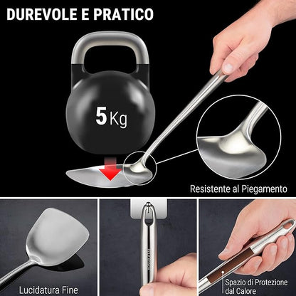 Yosukata 17" Wok Spatula and Ladle and Turner Spatula - Stainless Steel Cooking Utensils Set of 3-304 Stainless Steel Kitchen Utensils Set - Dishwasher Safe Wok Accessories - Cooking Tools