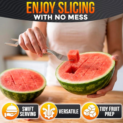 Stainless Steel Watermelon Slicer Cutter Tool – Easy Grip Durable Slicer for Watermelon, Cantaloupe, Papaya, Honeydew & More, Cut Cubes or Slices Fast | Mess-Free Prep for Parties, BBQs, Summer Snacks
