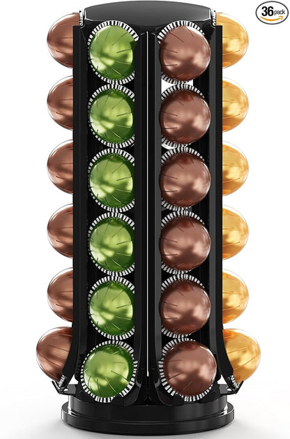 Deco Brothers VertuoLine Pod Holder, 360° Turntable Rotating Pod Carousel Organizer for Nespresso Vertuo Pods, Black