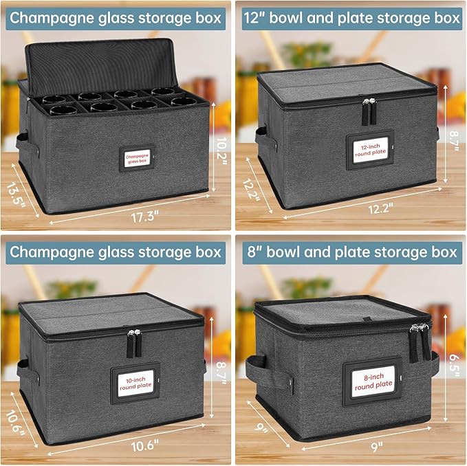 ANILD China Storage Containers 6-Piece Set, Hard Shell Box Moving Dishes, Plates, Wine and Glasses, Dinnerware, Mugs, Saucers, Ideal for Kitchen Organization