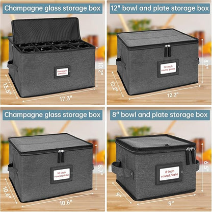 ANILD China Storage Containers 6-Piece Set, Hard Shell Box Moving Dishes, Plates, Wine and Glasses, Dinnerware, Mugs, Saucers, Ideal for Kitchen Organization