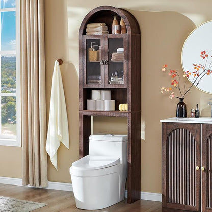 IFGET Arched Over The Toilet Storage Cabinet with Acrylic Doors, Modern Over Toilet Bathroom Organizer Shelf, Small Wooden Bathroom Storage Cabinet with Adjustable Shelf, Space Saver, Dark Walnut