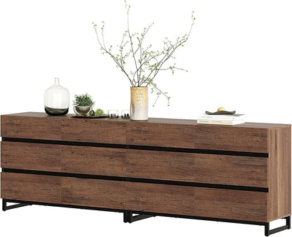 WAMPAT Dresser for Bedroom, Closet Organizers and Storage with 12 Drawers, Chest of Drawers with Metal Base, Modern Wooden Dresser for Living Room, Entryway, Brown