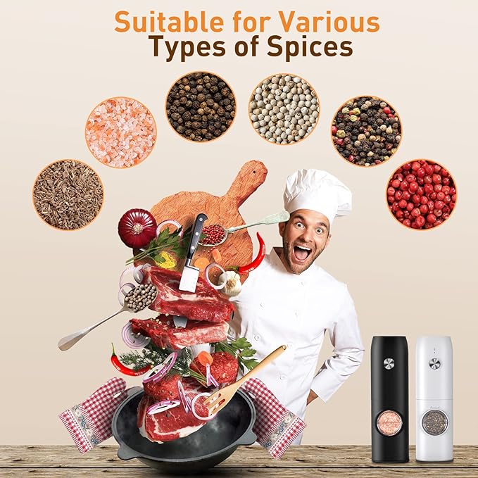 Electric Salt and Pepper Grinder Set, Rechargeable Automatic Salt and Pepper Shakers, Adjustable Coarseness Pepper Grinder with Led, Kitchen Appliances Gifts for Mom