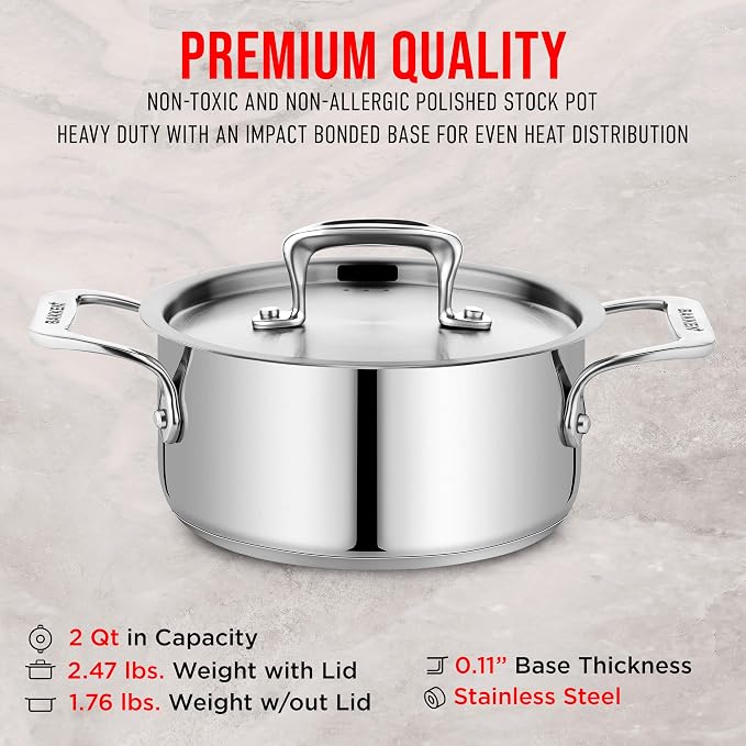 Stainless Steel Stockpot with Lid, 2 Quart, 18/8 Steel