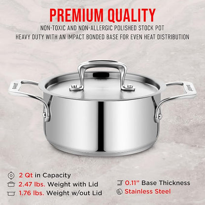 Stainless Steel Stockpot with Lid, 2 Quart, 18/8 Steel