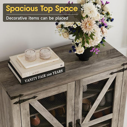 Maupvit 42.1" Farmhouse Shoe Cabinet with Ventilated Mesh Doors, 6-Tier Shoe Storage Cabinet with Adjustable Shelves & Metal Legs, Rustic Wooden Shoe Rack Organizer for Entryway, Hallway, Foyer, Grey