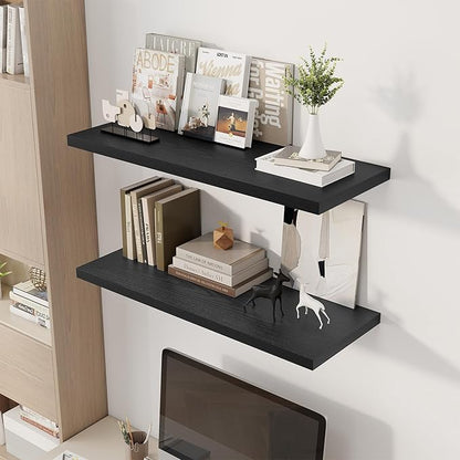 Dreamland 36" Floating Shelves for Wall, 12" Deep Slim Black Floating Shelves, Wall-Mounted Shelves for Bedroom, Living Room, Kitchen, Bathroom - Set of 2