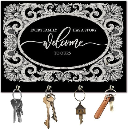 11" x 8" Vintage Solid Wood Wall-Mounted Key Holder - Welcome to Ours - with 4 Metal Hooks for Easy Hanging, Suitable for farmhouses, Homes, bedrooms, Wall Decorations & Gifts (1 Pcs) - A10