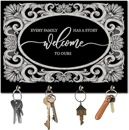 11" x 8" Vintage Solid Wood Wall-Mounted Key Holder - Welcome to Ours - with 4 Metal Hooks for Easy Hanging, Suitable for farmhouses, Homes, bedrooms, Wall Decorations & Gifts (1 Pcs) - A10