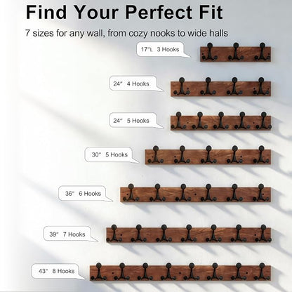 SKOLOO 24-Inch Walnut Wood Coat Rack Wall Mount with 5 Triple Hooks - Ideal for Family Entrances, Classrooms, and Pet Supplies Storage - Perfect Coat Hooks for Wall