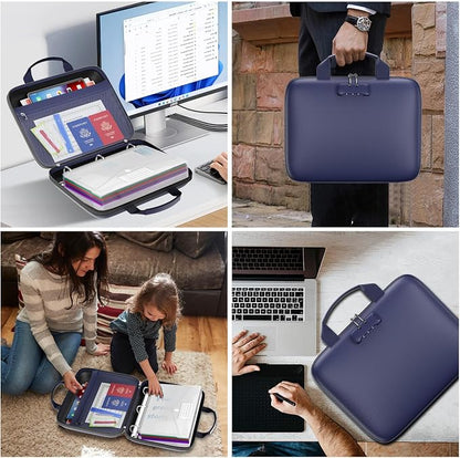Binder Folders Organizer with 20 Pack Heavyweight Plastic Pockets,Fireproof File Folder Box with Lock,Zipper Binder Bag for Important Documents,Letter Size,Blue