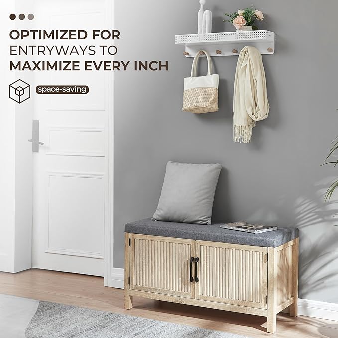 Shoe Storage Cabinet with Bench, Shoe Organizer with 2 Doors Shoe Rack Benches with Cushion for Front Door Entrance Entryway Living Room(Oak)