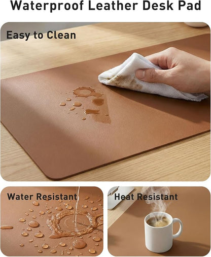 Aothia Faux Leather Desk Mat - Large Mouse Pad, Non-Slip PU Leather Blotter, Waterproof Writing Surface for Office and Home (Brown, 40" x 24")
