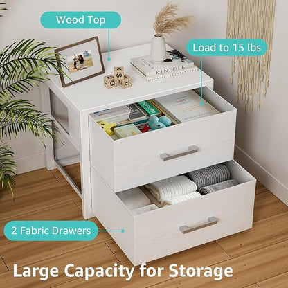 BOLUO Stackable Storage Drawers Closet Organizers and Storage Fabric White 2 Drawer Dresser for Bedroom Modern