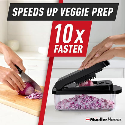 MUELLER HOME Pro-Series 10-in-1, 8 Blade Vegetable Chopper, Mandoline Slicer, Onion Mincer, Cutter, Dicer, Veggie Chopper with Container, Kitchen Essentials, House Warming Gifts New Home, Black