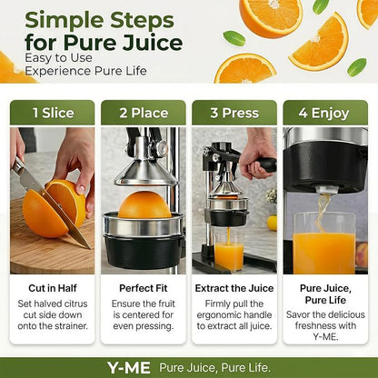 Y-ME Cast Iron Juicer, Heavy Duty Manual Citrus Press with Stainless Steel Detachable Strainers, Hand Juicer for Orange, Lemon, Lime & Grapefruit, Easy to Clean, Black