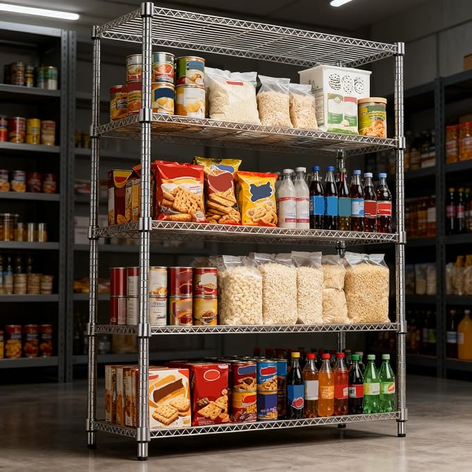 M MZG 1750LBS 47.2" W 5 Tiers Shelf Steel Storage Shelves Metal Shelving Unit Steel Organizer Wire Rack for Home,Kitchen,Office,Garage Chrome 17.7" D x 47.2" W x 72.4" H