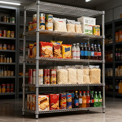 M MZG 1750LBS 47.2" W 5 Tiers Shelf Steel Storage Shelves Metal Shelving Unit Steel Organizer Wire Rack for Home,Kitchen,Office,Garage Chrome 17.7" D x 47.2" W x 72.4" H