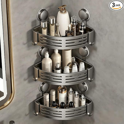 VOLPONE Shower Caddy Corner Suction Cup Shelf Corner No Drilling Bathroom Shower Organizer Storage Rack Adhesive(3-Pack, Gray)