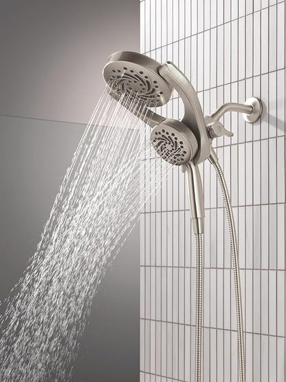 Delta 5-Setting HydroRain 2-in-1 Dual Shower Head with ProClean Spray, Brushed Nickel High Pressure Shower Head with Handheld Spray, 1.75 GPM Flow Rate, Satin Nickel 75419SN