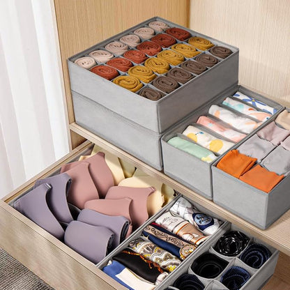 Drawer Organizer Clothes, 8 Pack Dresser Organizer Bins for Baby Clothes, Underwear Sock, Fabric Closet Organization and Storage Dividers for Nursery Bedroom (48 Compartments, Grey)