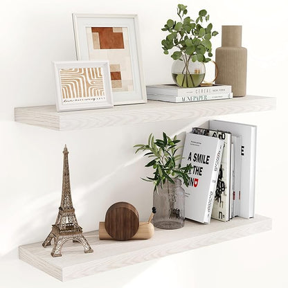 Fun Memories Floating Shelves 24 Inch Long, 9.3 Inch Deep Floating Shelf for Lving Room, Bedoom, Kitchen, Deep Wall Shelves for Bathroom, 2 Pack Storage Display Shelf for Books, Decors, Brich