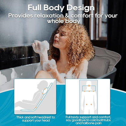 OMYSTYLE Full Body Bath Pillow, Bath Pillows for tub with Mesh Washing Bag & 21 Non-Slip Suction Cups, Spa Bathtub for Head Neck Shoulder and Back Support - 5D Air Mesh & Quick Drying | Gray