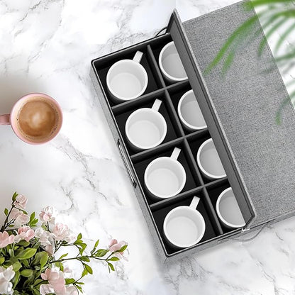homyfort Mug Storage Box with Dividers, China Coffee Mug Storage Containers Holder Organizer Hard Shell, Service for 24 Coffee Mugs or Tea Cups (Grey)