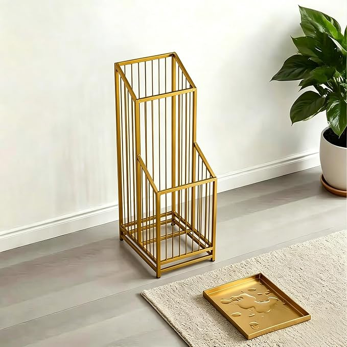 Elegant Metal Umbrella Storage Stand Rack Waterproof Entryway with Decorative, Durable Home & Hotel Entryway, Modern Home Decor, Office Entrance Stylish (Yellow)