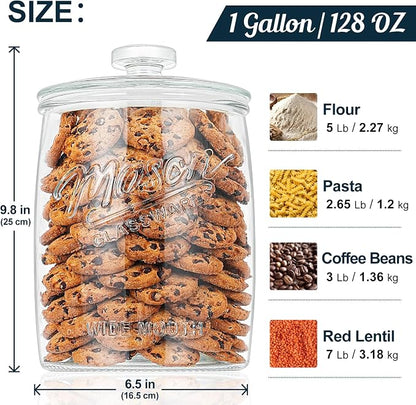 1 Gallon Glass Cookie Jar with Airtight Lid, Wide Mouth Mason Jar for Pantry & Laundry Room Organization, Large Apothecary Jars for Sugar, Candy, Rice, Dog Treat & Food Storage Jar– Set of 1
