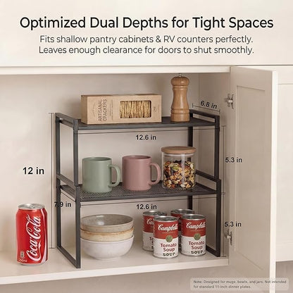 Set of 2 Cabinet Organizers 12.6''W 44 LBS Load Capacity Heavy Duty Kitchen Pantry Shelves Counter Countertop Storage Racks