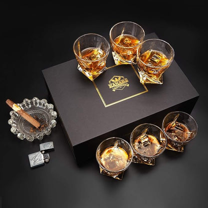 KANARS Crystal Whiskey Glass - Set of 6 Rocks Glasses 10 Oz in Luxury Box - Lowball Bar Tumblers for Scotch Cocktail Irish Whisky Cognac Rum - Gifts for Men Dad - Ultra Clear