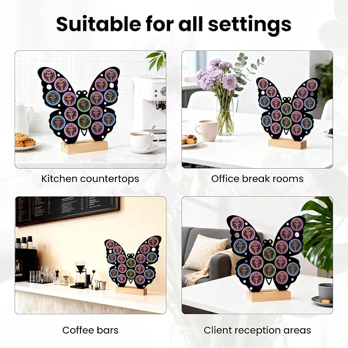 Butterfly Shaped K Cup Holder, Coffee Pod Storage Organizer for 16 Capsules, Classic Black Coffee Bar Accessories, Compatible with Most K-Cups, Suitable for Home Kitchen & Office Countertop