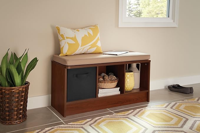 ClosetMaid 1309 3-Cube Storage Bench, Dark Cherry with Tan Cushion