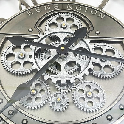 DORBOKER Real Moving Gears Wall Clock Large Modern Metal Clocks for Living Room Decor, Industrial Steampunk Unique Vintage Rustic Decorative Clock for Home Farmhouse Office, 27.6 Inch,Gunmetal Roman