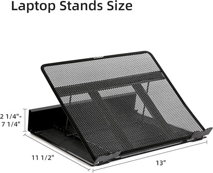 DESIGNA Metal Mesh Ventilated Adjustable Laptop Stands Computer Notebook Holder Stand Riser Compatible with Apple MacBook Air Pro Dell XPS HP Samsung Lenovo More Laptops up to 19"- Black