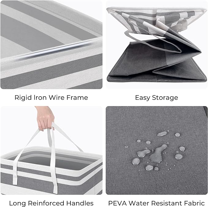 HomeHacks 2 Pack Large Laundry Baskets, Waterproof, Freestanding Laundry Hampers, Collapsible Clothes Hamper with Reinforced Handles in Laundry, College Dorm, Bathroom, Bedroom (Grey+Pink, 88Lx2)
