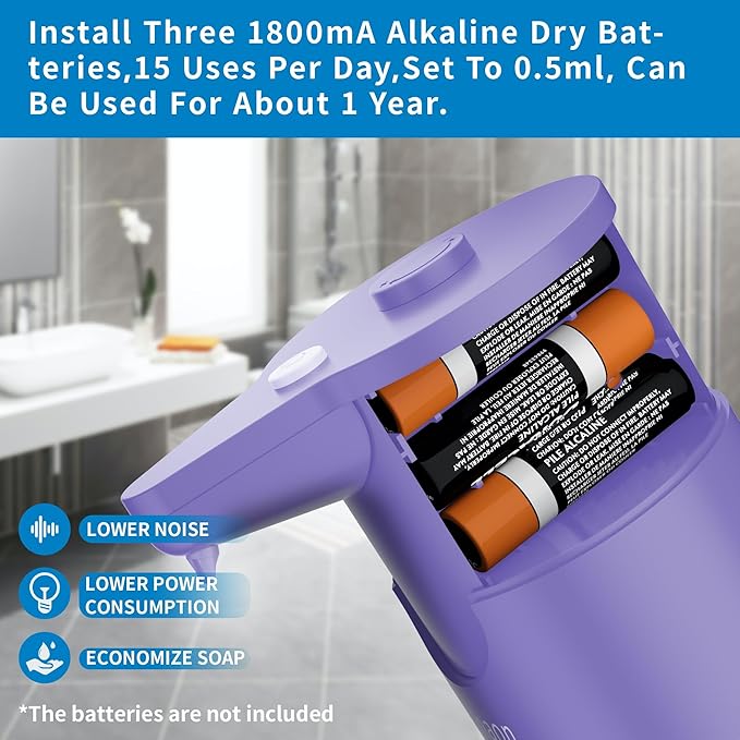 Aunmaon Automatic Soap Dispenser Touchless, Hands-Free, Multi Adjustable Volume, Long Battery Life, Compatible with Thick & Thin Dish/Hand Soap for Bathroom and Kitchen, Easy for Toddlers, Purple