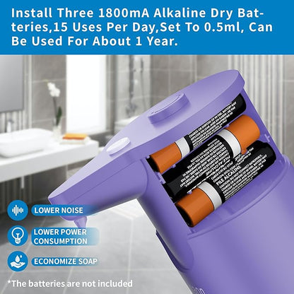 Aunmaon Automatic Soap Dispenser Touchless, Hands-Free, Multi Adjustable Volume, Long Battery Life, Compatible with Thick & Thin Dish/Hand Soap for Bathroom and Kitchen, Easy for Toddlers, Purple