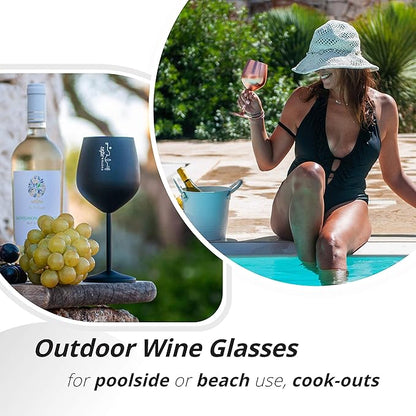 Gusto Nostro Stainless Steel Wine Glass - 18 oz - Unbreakable Black Wine Glasses for Travel, Camping and Pool - Fancy, Unique and Cool Portable Metal Wine Glass for Outdoor Events, Picnics (Set of 4)