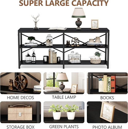 Tribesigns 70.9 Inch Extra Long Console Table, Modern Sofa Table Behind Couch Table with Storage Shelves, 3-Tier Industrial Hallway Entryway Table for Living Room, 3 Shelf Bookshelf(Black)