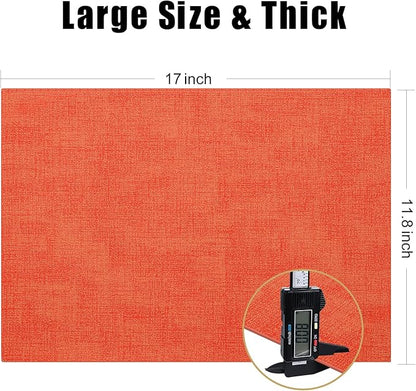 Homaxy Faux Leather Heat Resistant Placemats for Dining Table Set of 8, Waterproof Wipeable Washable PU Table Mats, Easy to Clean Anti-Slip Place Mats, 11.8" x 17", Orange