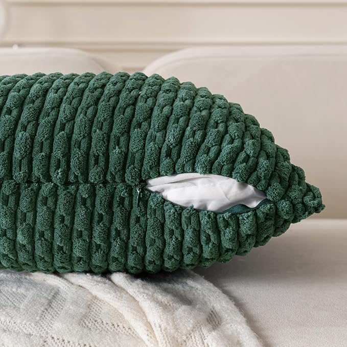 Set of 4 Dark Green Decorative Throw Pillow Covers 26x26 Inch Corduroy Pillow Covers for Bed Couch Sofa Living Room Soft Square Cushion Cases